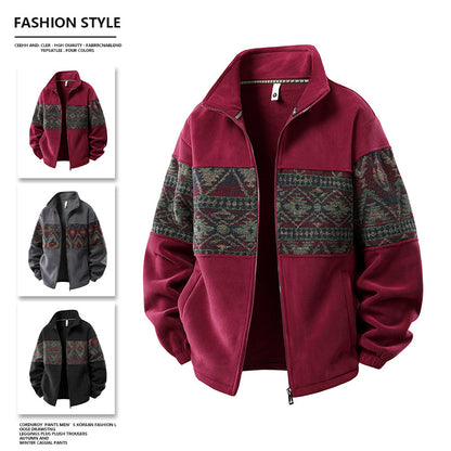 Winter Fleece-Lined Men's Zip-Up Hoodie Jacket - Warm Stand Collar Casual Coat