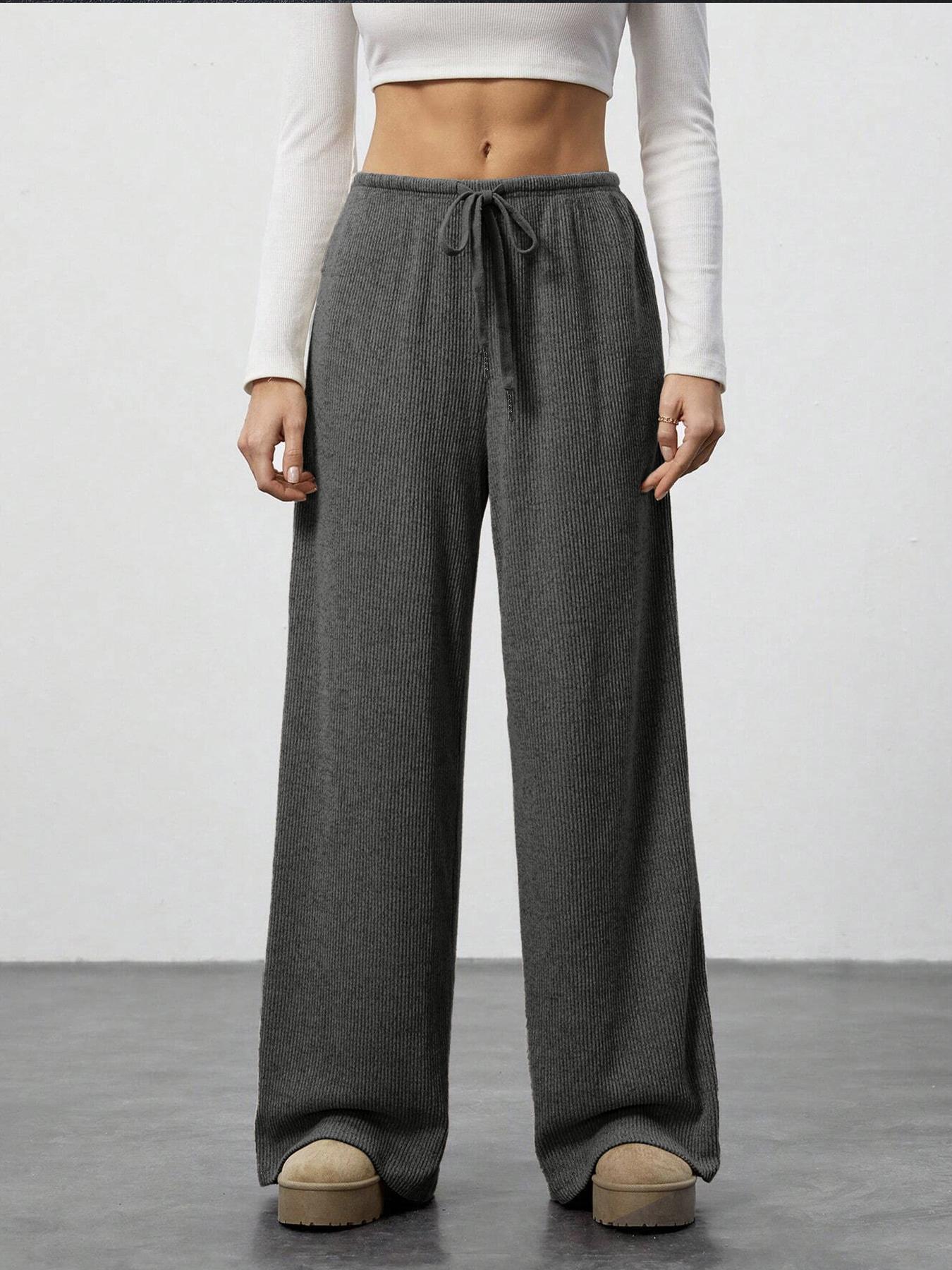 Amazon Cross-border Foreign Trade New European and American Women's Solid Sagging Waist Drawstring Wide Leg Casual Pants Straight Leg Pants Commute