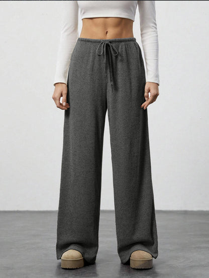 Amazon Cross-border Foreign Trade New European and American Women's Solid Sagging Waist Drawstring Wide Leg Casual Pants Straight Leg Pants Commute