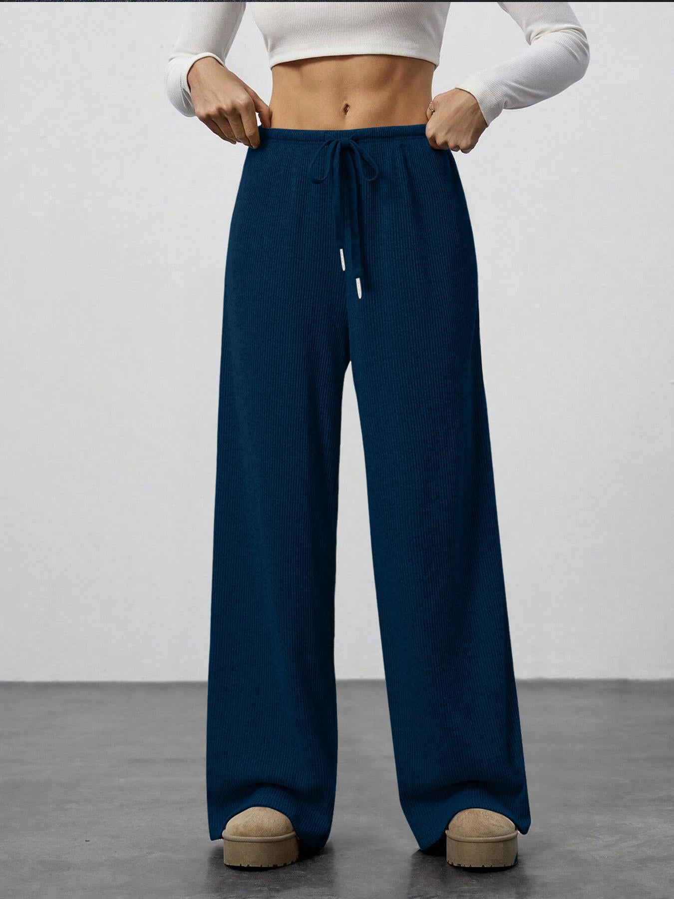 Amazon Cross-border Foreign Trade New European and American Women's Solid Sagging Waist Drawstring Wide Leg Casual Pants Straight Leg Pants Commute