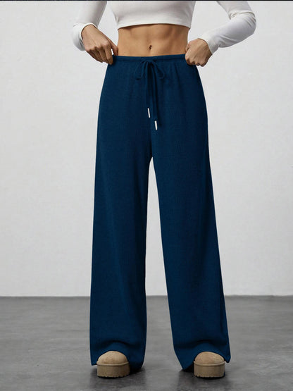 Amazon Cross-border Foreign Trade New European and American Women's Solid Sagging Waist Drawstring Wide Leg Casual Pants Straight Leg Pants Commute