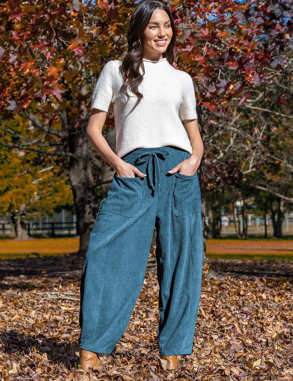 Women's High-Waisted Corduroy Harem Cargo Pants