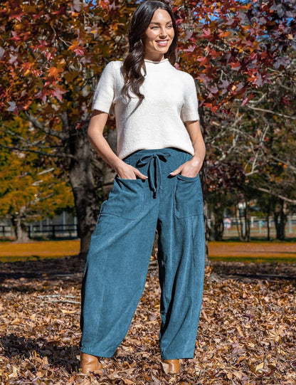 Women's High-Waisted Corduroy Harem Cargo Pants