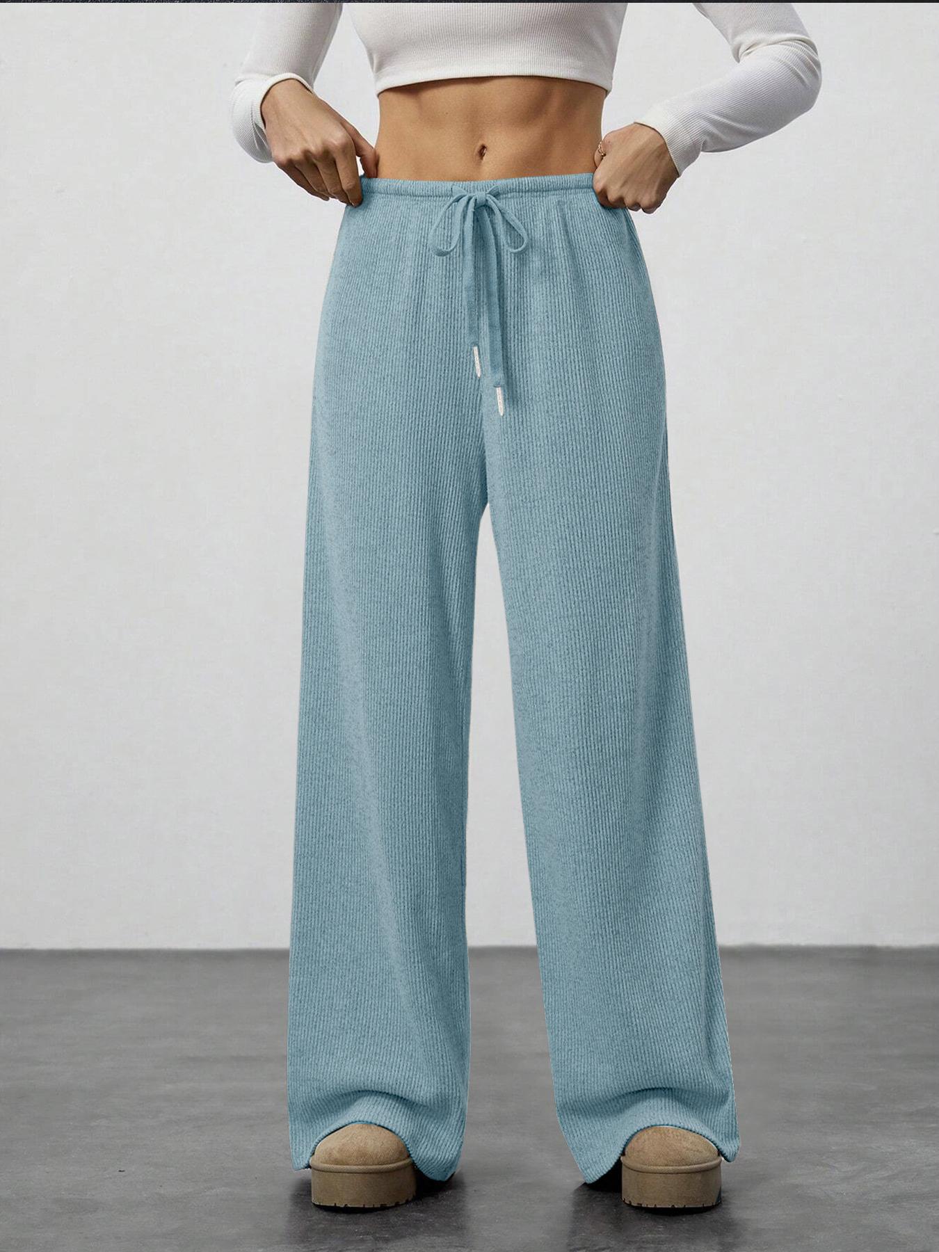 Amazon Cross-border Foreign Trade New European and American Women's Solid Sagging Waist Drawstring Wide Leg Casual Pants Straight Leg Pants Commute