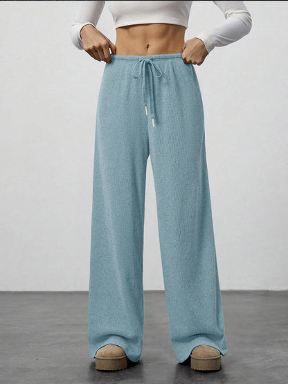Amazon Cross-border Foreign Trade New European and American Women's Solid Sagging Waist Drawstring Wide Leg Casual Pants Straight Leg Pants Commute