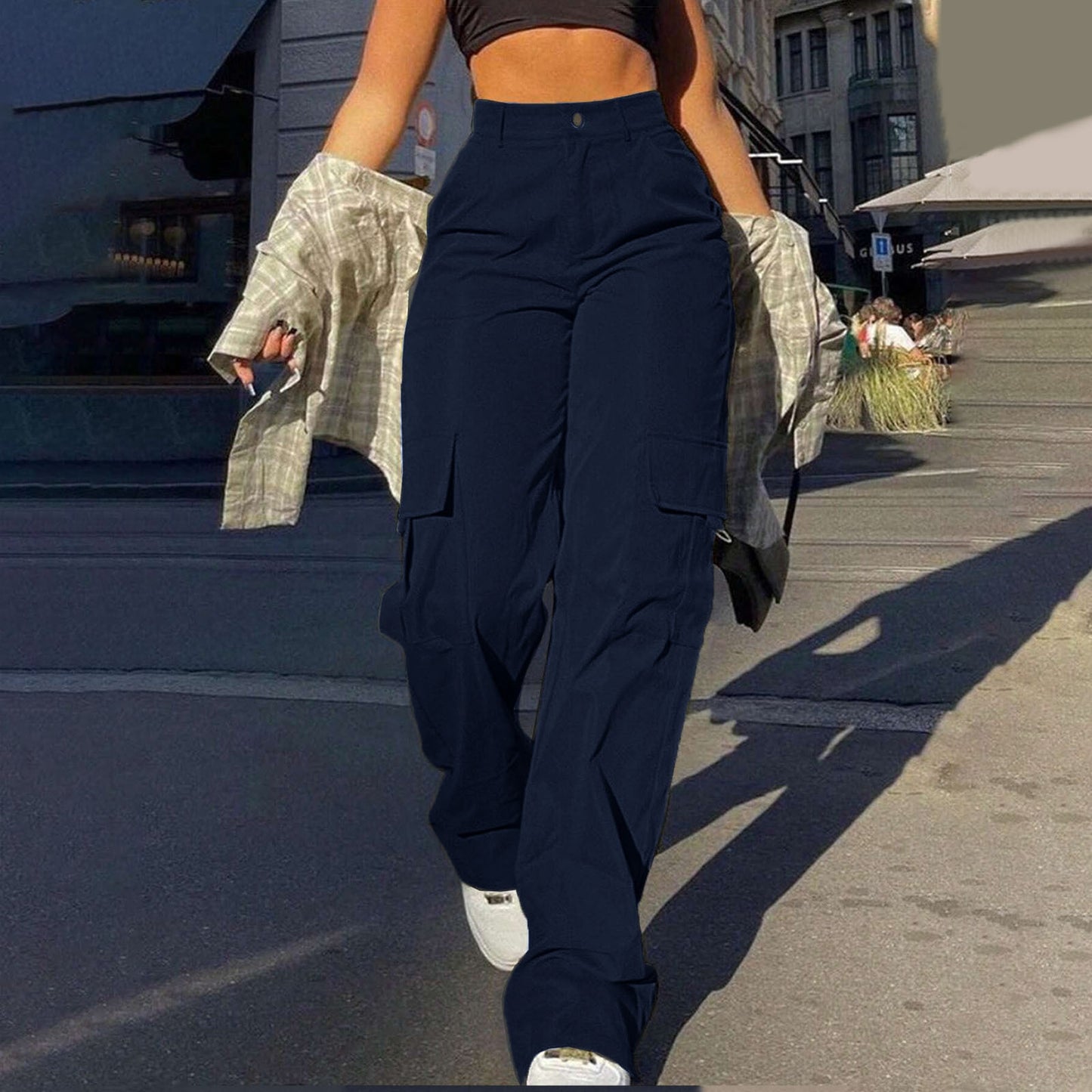 Women's High-Waisted Multi-Pocket Cargo Pants
