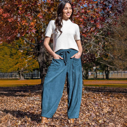 Women's High-Waisted Corduroy Harem Cargo Pants