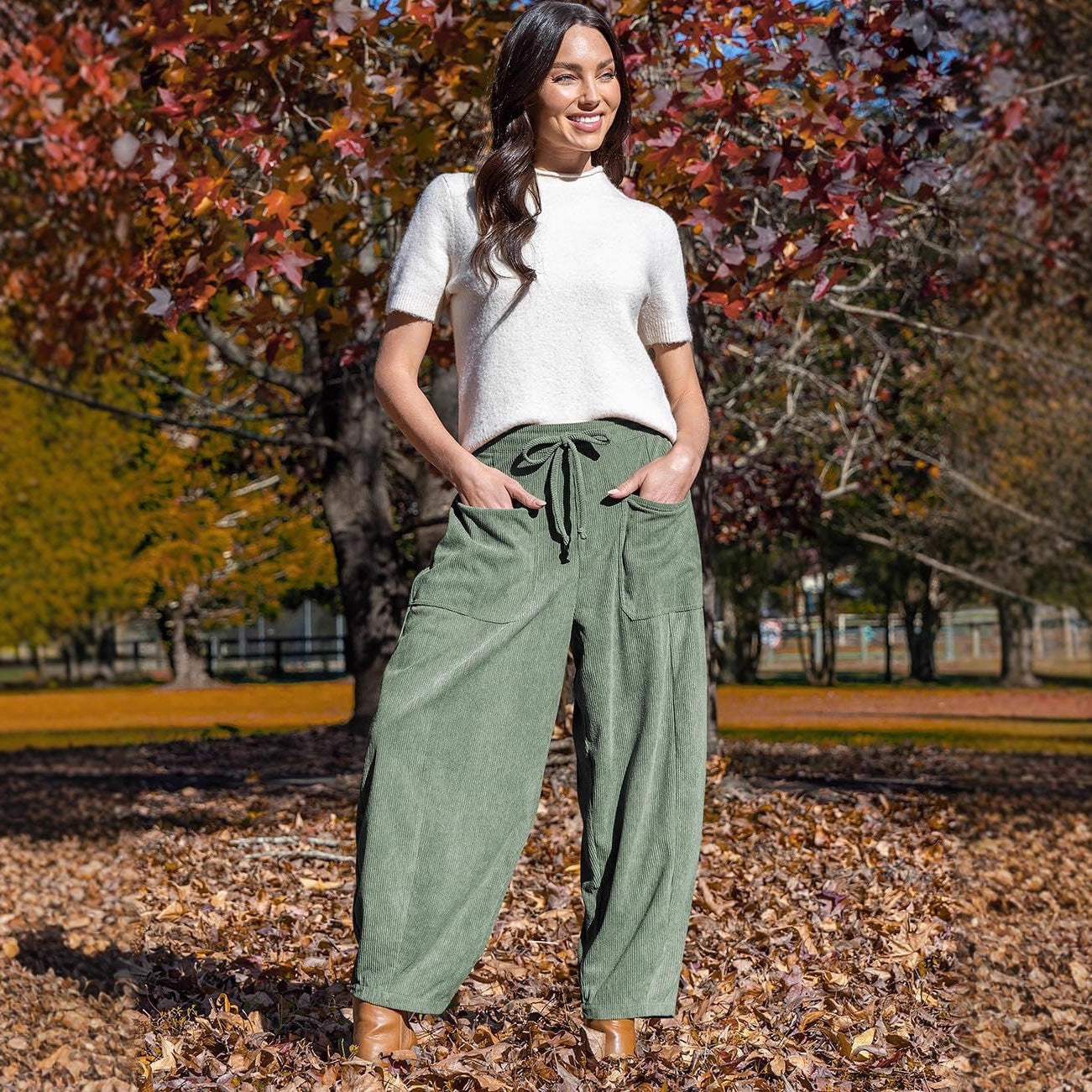 Women's High-Waisted Corduroy Harem Cargo Pants