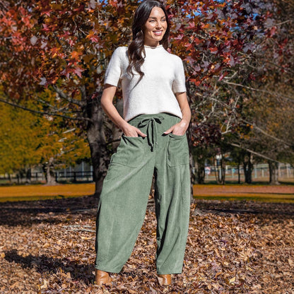 Women's High-Waisted Corduroy Harem Cargo Pants