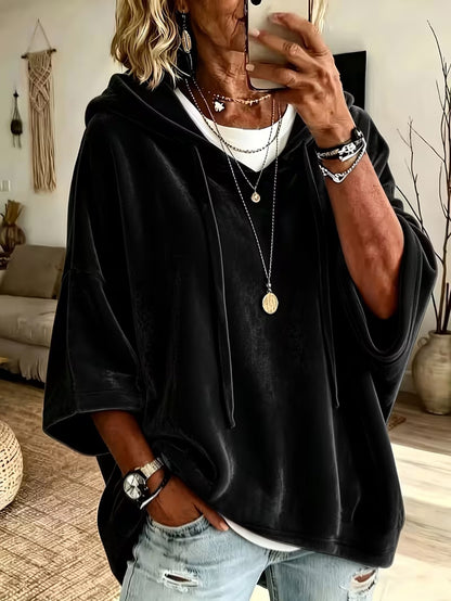 Women's Velvet Oversized Hoodie - Soft Batwing Pullover Hooded Sweatshirt