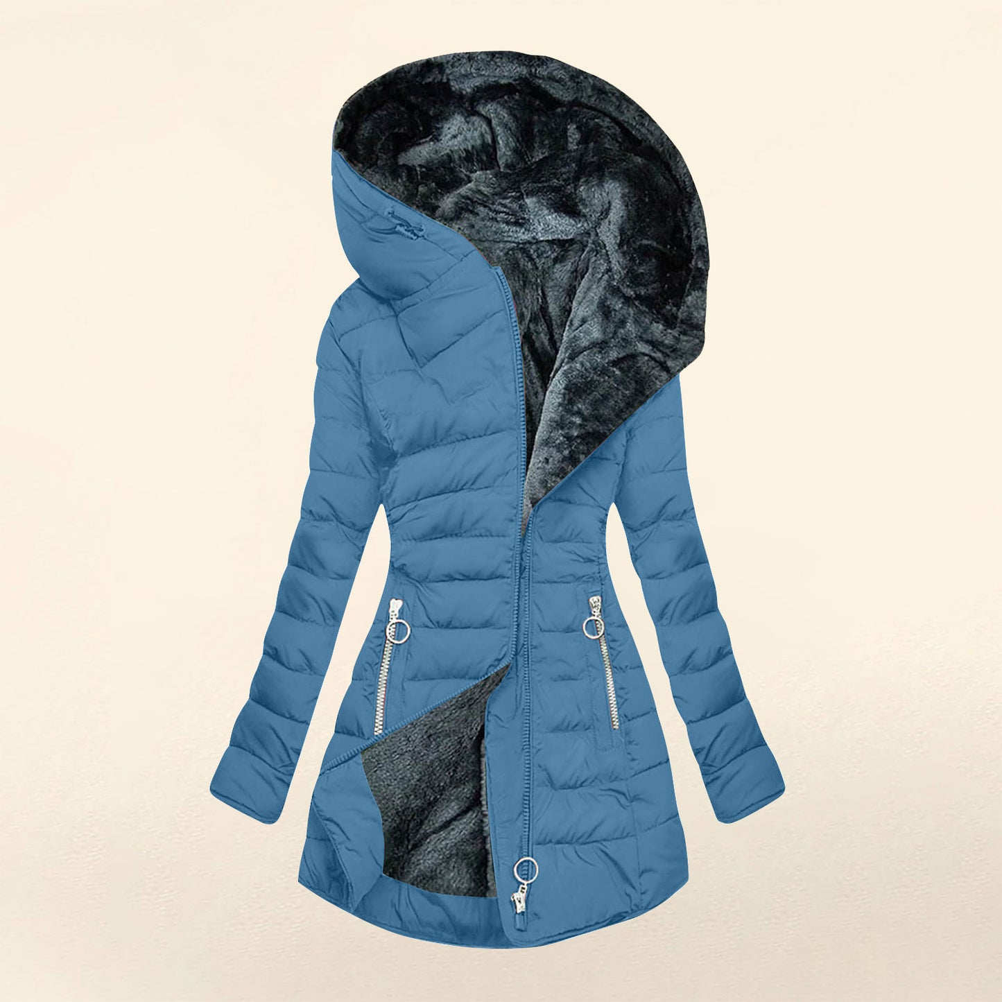 Women's Plush-Lined Hooded Long Puffer Coat