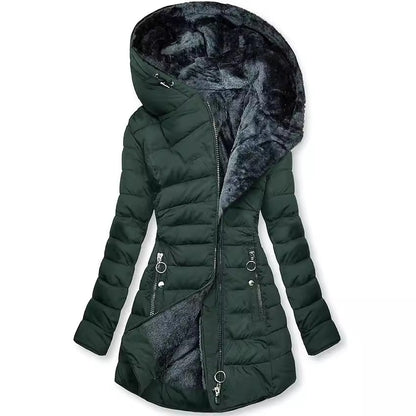 Women's Plush-Lined Hooded Long Puffer Coat