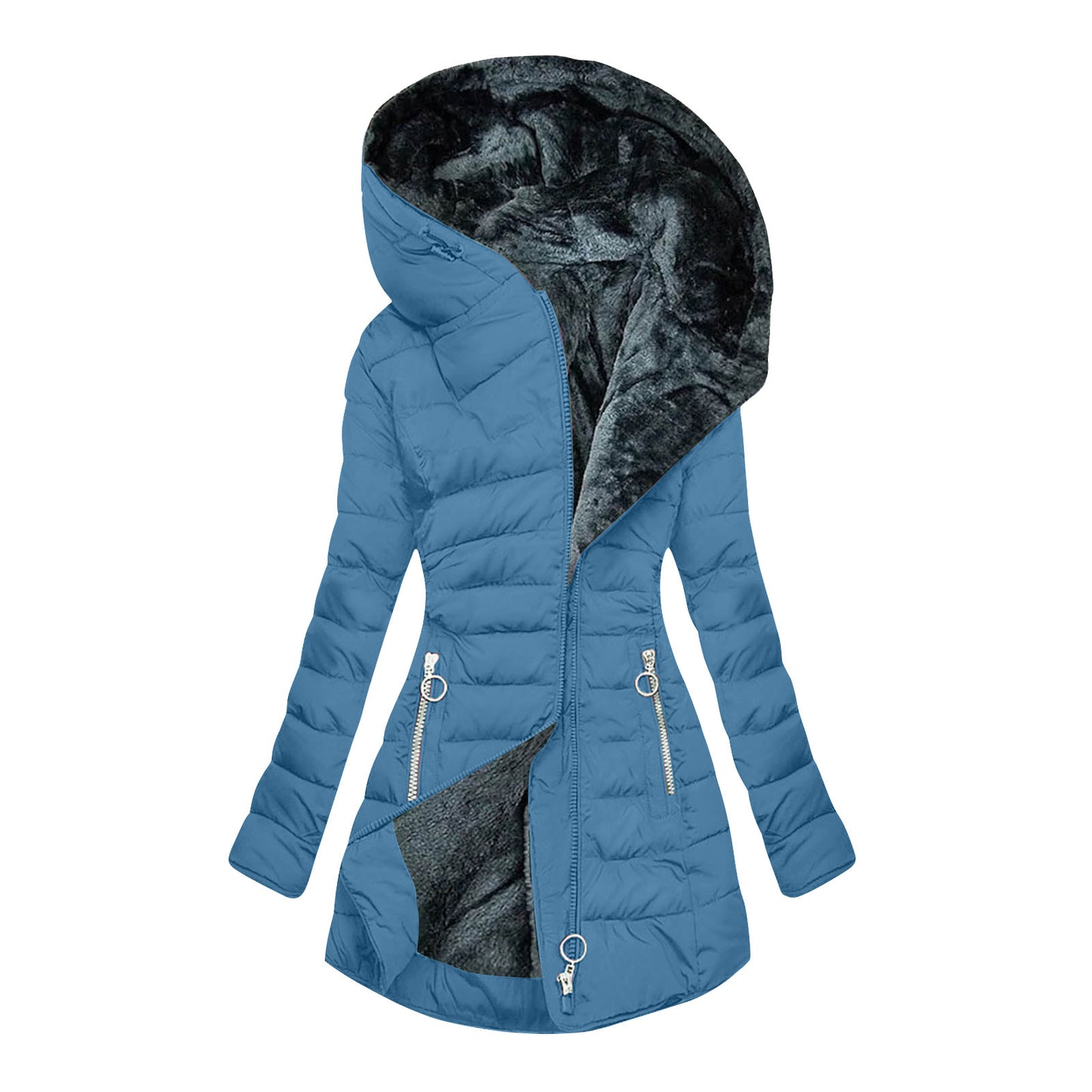 Women's Plush-Lined Hooded Long Puffer Coat