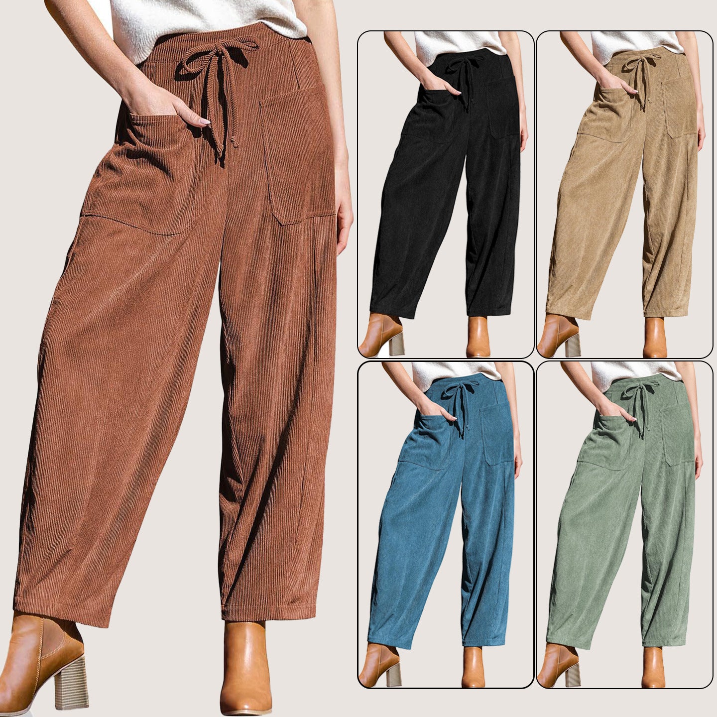 Women's High-Waisted Corduroy Harem Cargo Pants