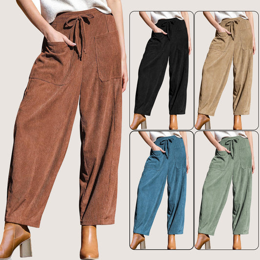 Women's High-Waisted Corduroy Harem Cargo Pants