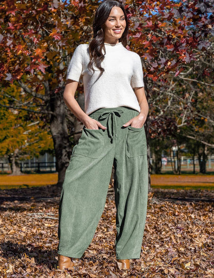 Women's High-Waisted Corduroy Harem Cargo Pants