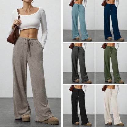 Amazon Cross-border Foreign Trade New European and American Women's Solid Sagging Waist Drawstring Wide Leg Casual Pants Straight Leg Pants Commute