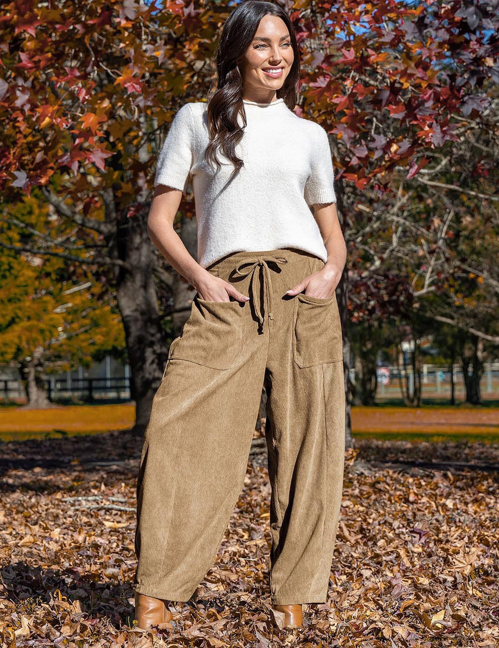 Women's High-Waisted Corduroy Harem Cargo Pants