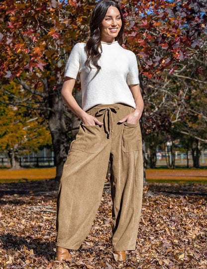Women's High-Waisted Corduroy Harem Cargo Pants