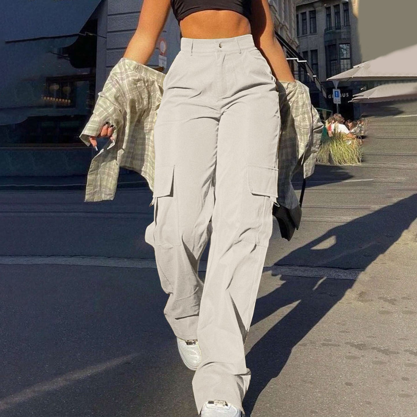 Women's High-Waisted Multi-Pocket Cargo Pants