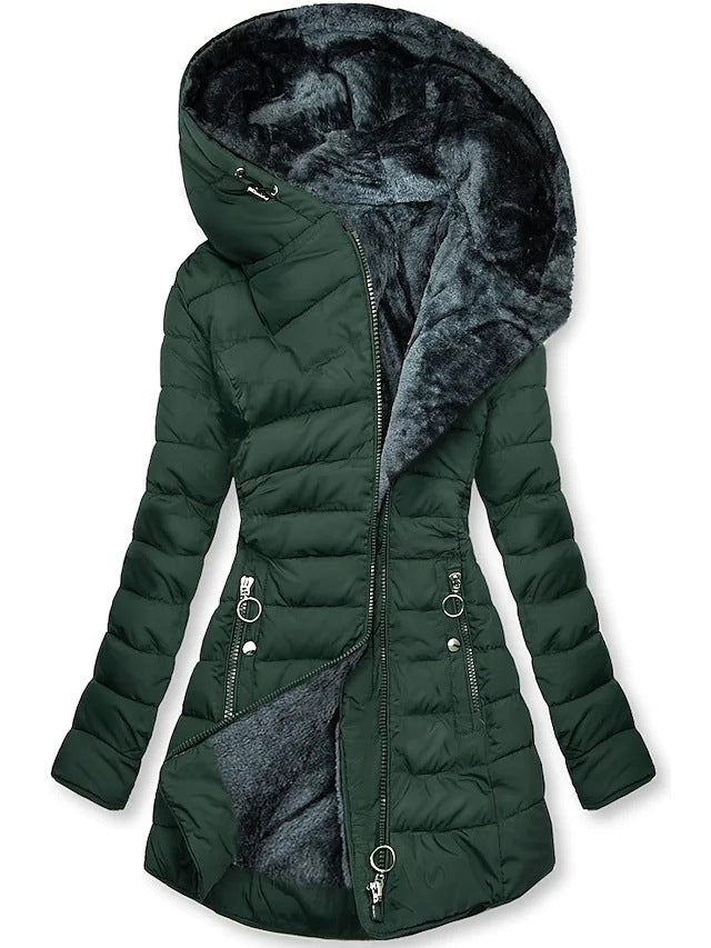 Women's Plush-Lined Hooded Long Puffer Coat