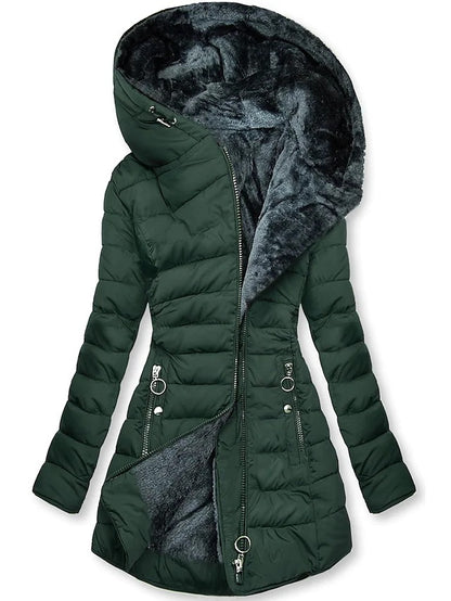 Women's Plush-Lined Hooded Long Puffer Coat