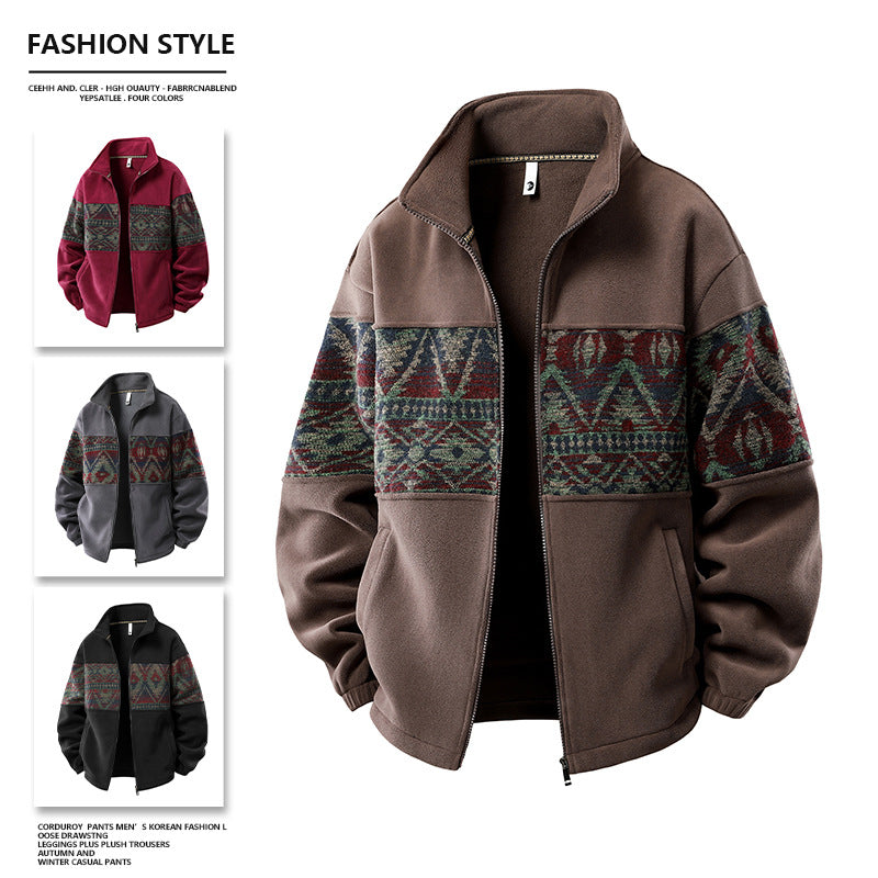 Winter Fleece-Lined Men's Zip-Up Hoodie Jacket - Warm Stand Collar Casual Coat
