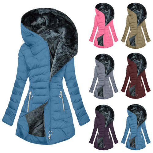 Women's Plush-Lined Hooded Long Puffer Coat