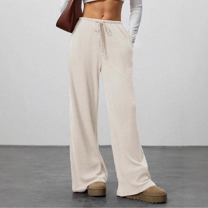 Amazon Cross-border Foreign Trade New European and American Women's Solid Sagging Waist Drawstring Wide Leg Casual Pants Straight Leg Pants Commute