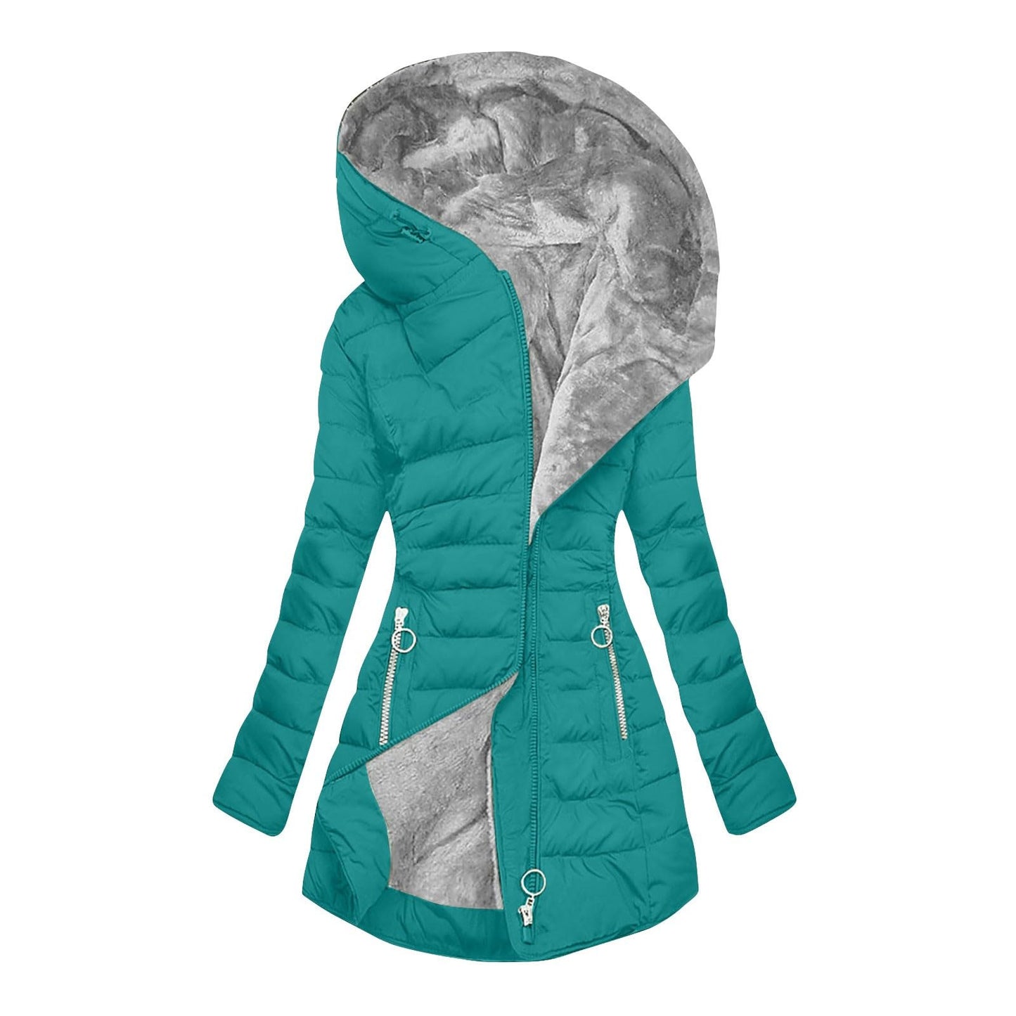 Women's Plush-Lined Hooded Long Puffer Coat
