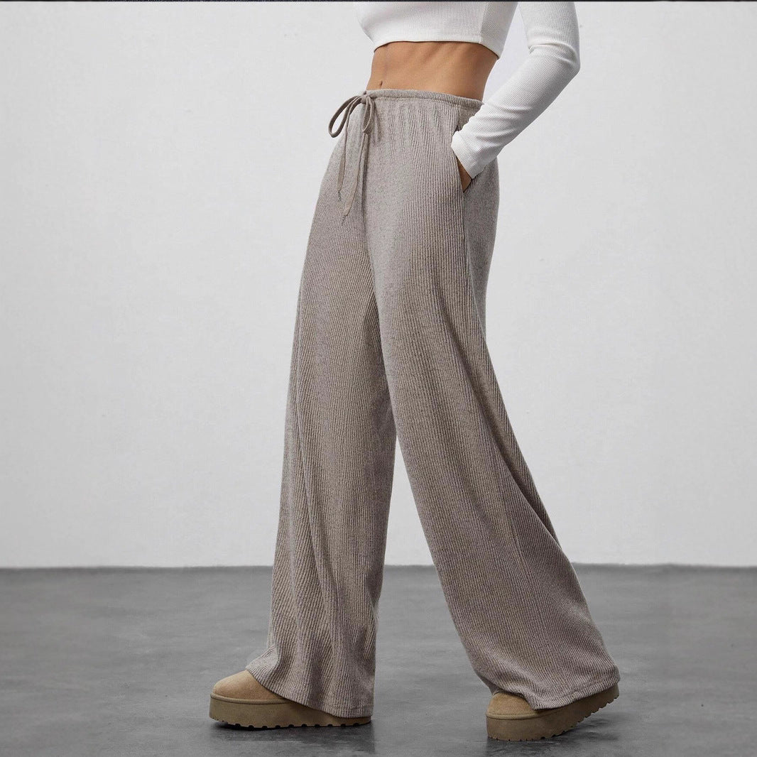 Amazon Cross-border Foreign Trade New European and American Women's Solid Sagging Waist Drawstring Wide Leg Casual Pants Straight Leg Pants Commute