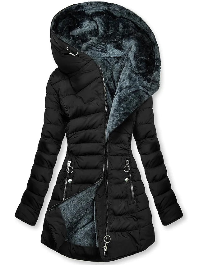 Women's Plush-Lined Hooded Long Puffer Coat