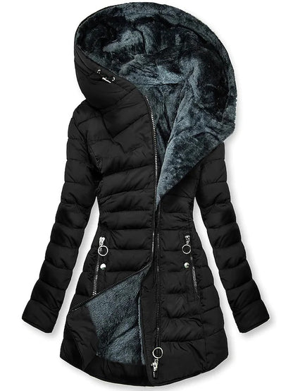 Women's Plush-Lined Hooded Long Puffer Coat
