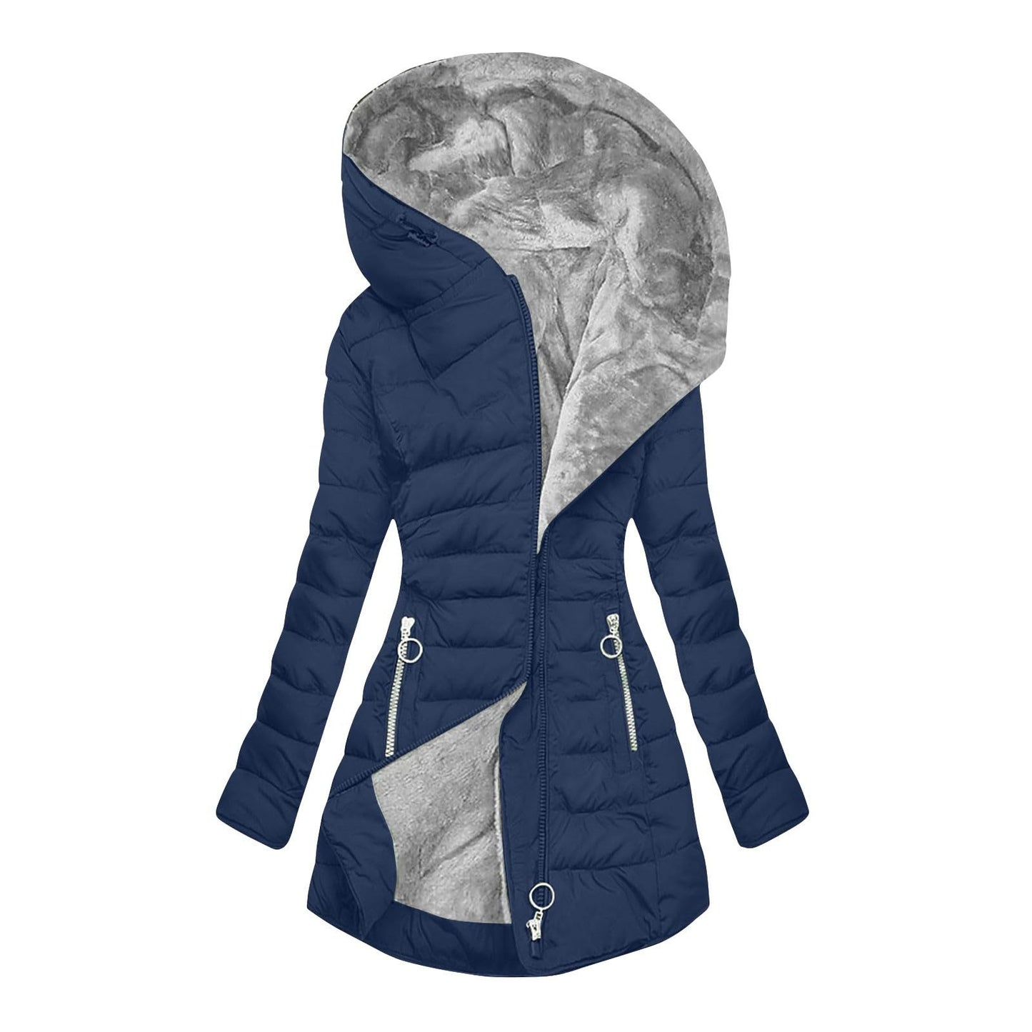 Women's Plush-Lined Hooded Long Puffer Coat