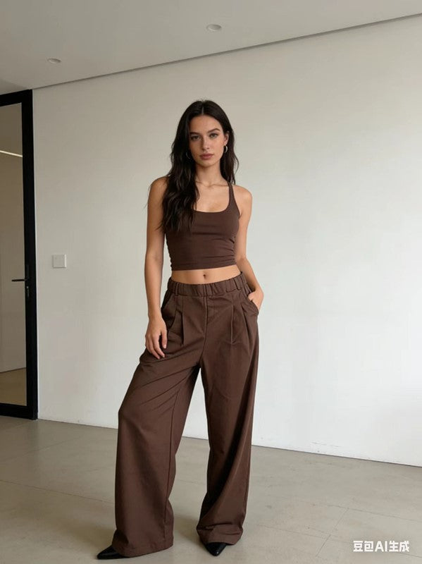 Women's Waffle Knit High-Waisted Wide-Leg Pants