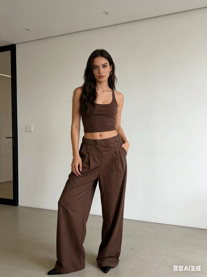 Women's Waffle Knit High-Waisted Wide-Leg Pants