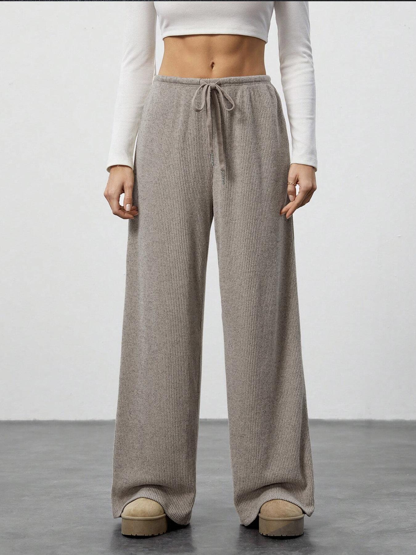 Amazon Cross-border Foreign Trade New European and American Women's Solid Sagging Waist Drawstring Wide Leg Casual Pants Straight Leg Pants Commute