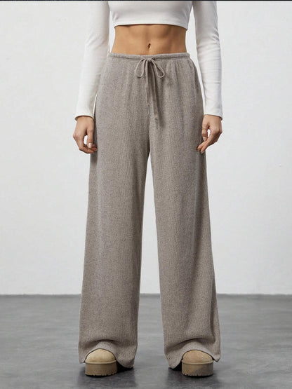 Amazon Cross-border Foreign Trade New European and American Women's Solid Sagging Waist Drawstring Wide Leg Casual Pants Straight Leg Pants Commute