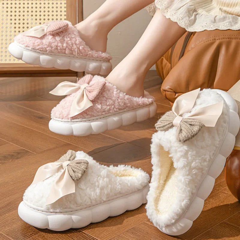 Cloud Bow Fur Slippers