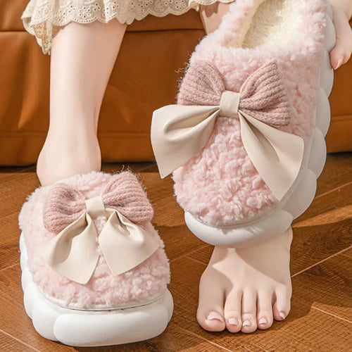 Cloud Bow Fur Slippers