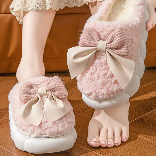 Cloud Bow Fur Slippers