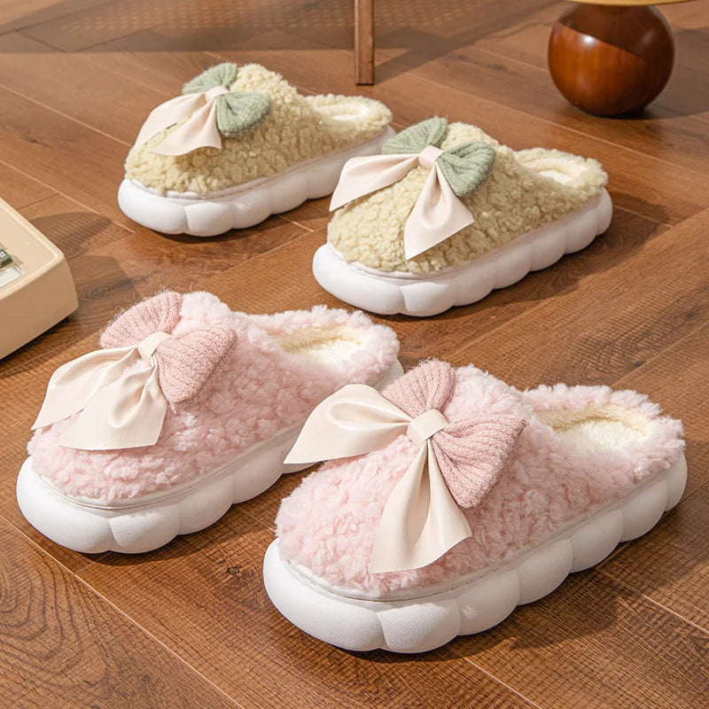 Cloud Bow Fur Slippers