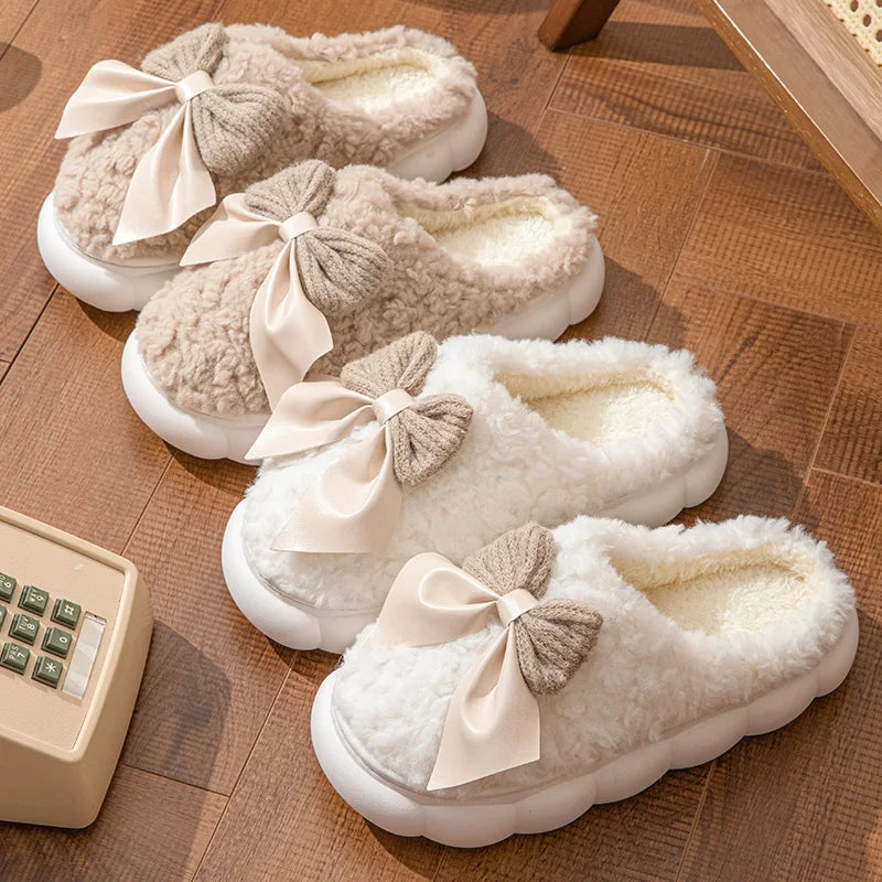 Cloud Bow Fur Slippers