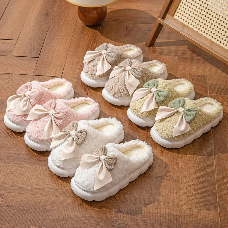 Cloud Bow Fur Slippers
