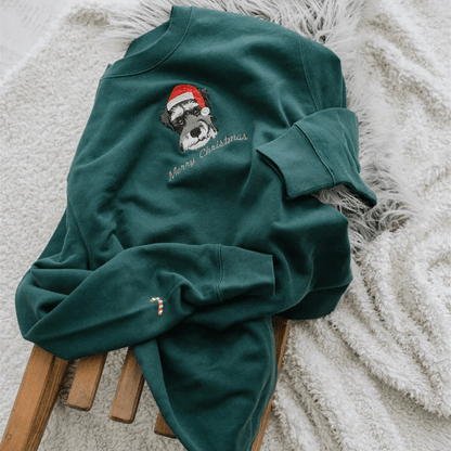 Embroidered Pet Portrait Christmas Sweatshirt Hoodie with Pet Face Gift for Pet Lovers