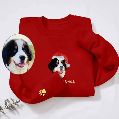 Embroidered Pet Portrait Christmas Sweatshirt Hoodie with Pet Face Gift for Pet Lovers