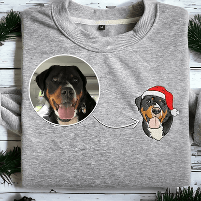 Embroidered Pet Portrait Christmas Sweatshirt Hoodie with Pet Face Gift for Pet Lovers