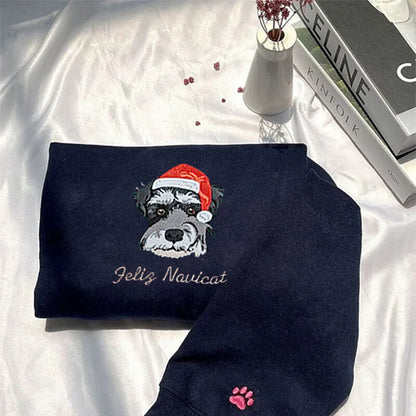 Embroidered Pet Portrait Christmas Sweatshirt Hoodie with Pet Face Gift for Pet Lovers