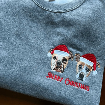 Embroidered Pet Portrait Christmas Sweatshirt Hoodie with Pet Face Gift for Pet Lovers