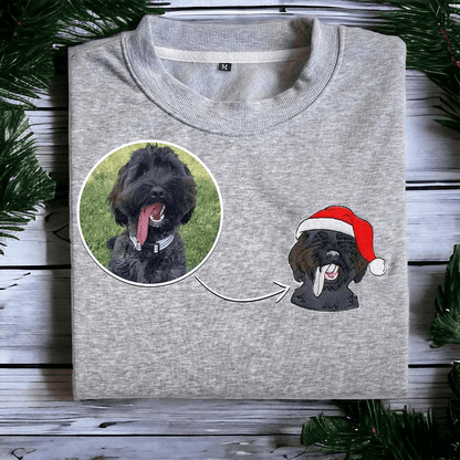 Embroidered Pet Portrait Christmas Sweatshirt Hoodie with Pet Face Gift for Pet Lovers